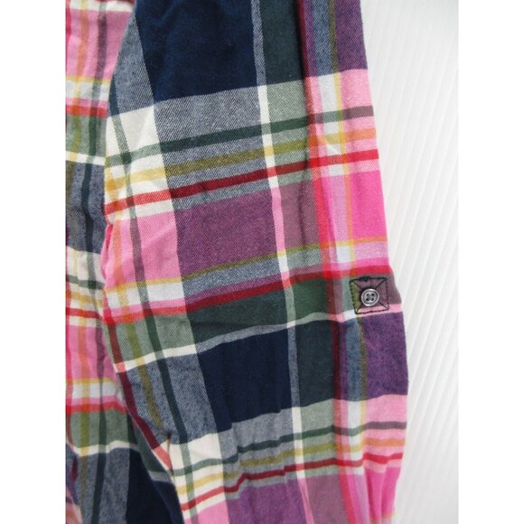 Lands End Top 10P Petites Flannel 1/2 Button Up Shirt Band Collar - Picture 3 of 11